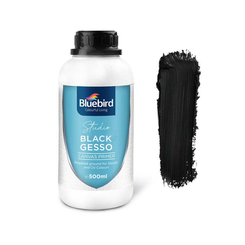 BLUEBIRD Studio Acrylic Gesso - Liquid Gesso Primer for Arylic Painting, Surface Prep Medium (Black, 16.9 Fl Oz) - Image 1